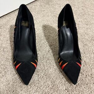Truth or Dare by Madonna Black Suede High Heels with Rainbow Colors